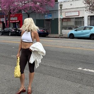 Planet nusa brown & white capri and halter tank matching set